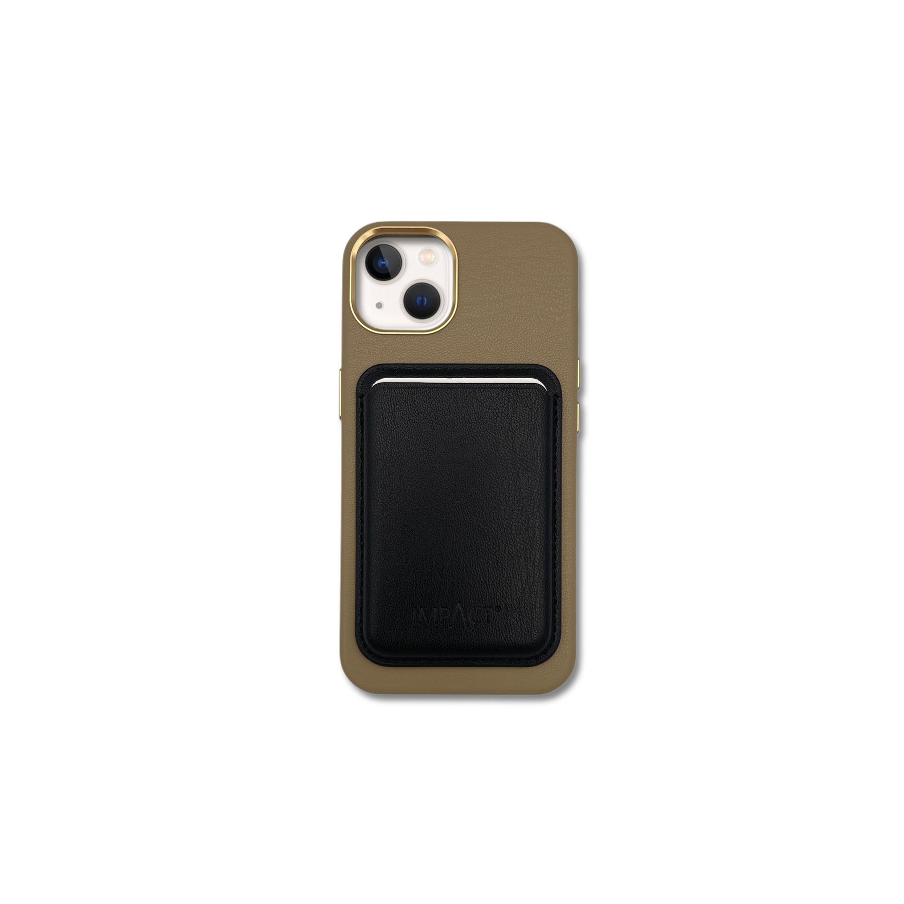 Vegane Maislederhülle sand + veganes MagSafe Wallet schwarz im Set