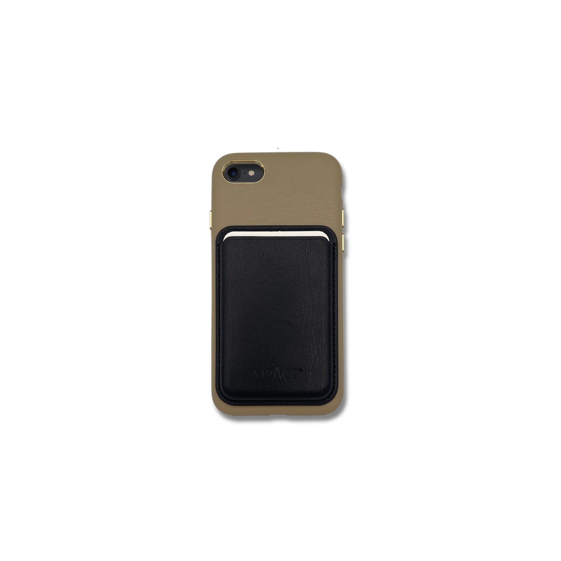 Vegane Maislederhülle sand + veganes MagSafe Wallet schwarz im Set