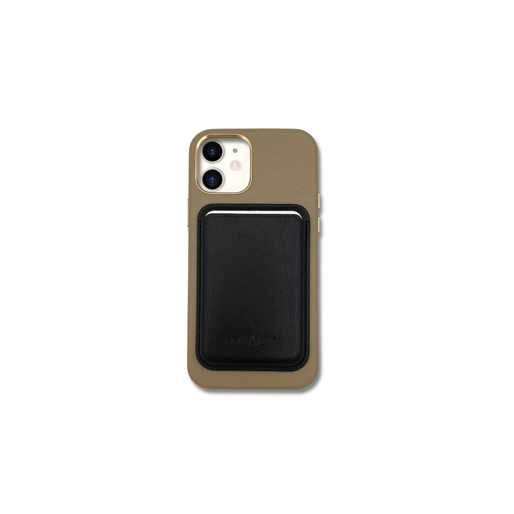 Vegane Maislederhülle sand + veganes MagSafe Wallet schwarz im Set