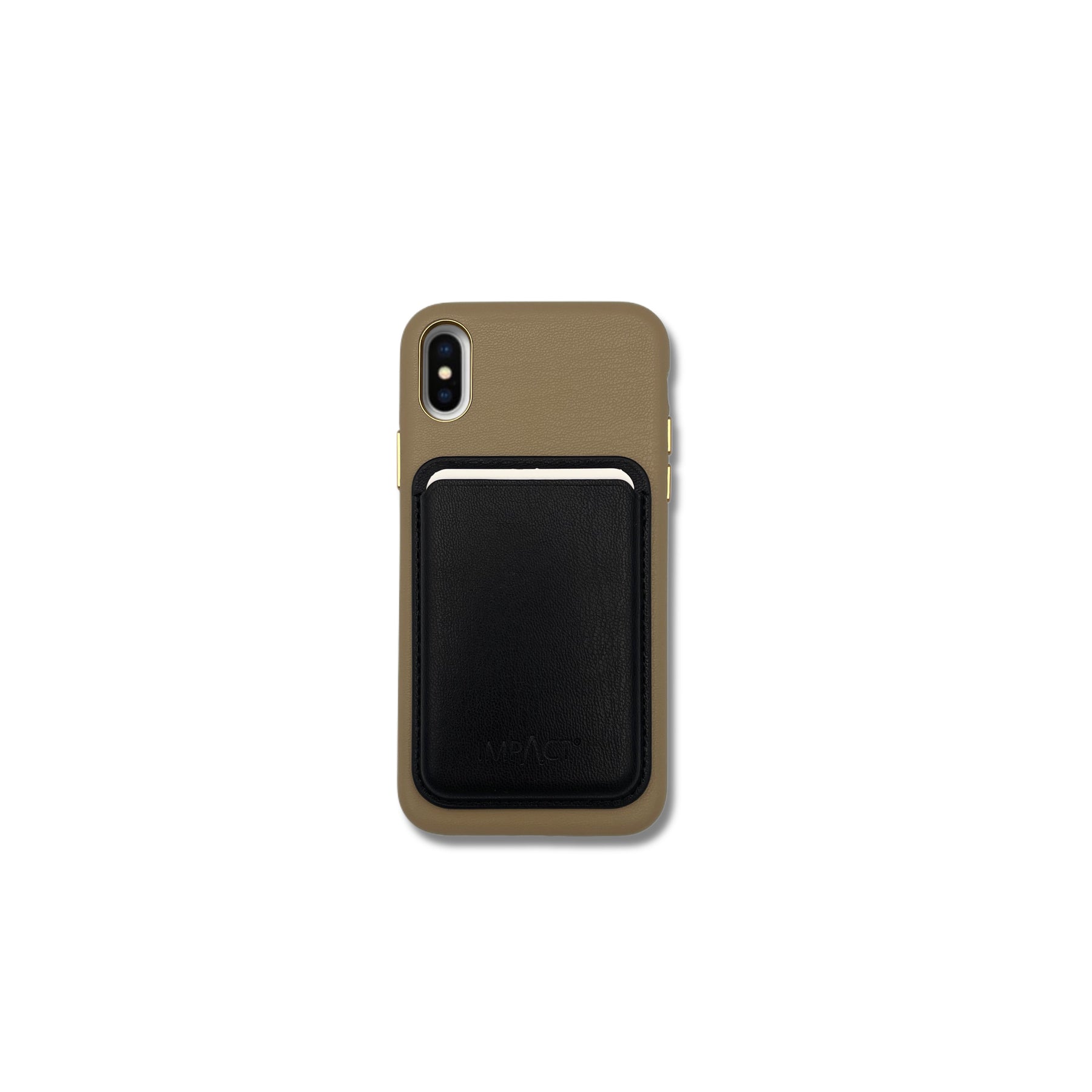 Vegane Maislederhülle sand + veganes MagSafe Wallet schwarz im Set
