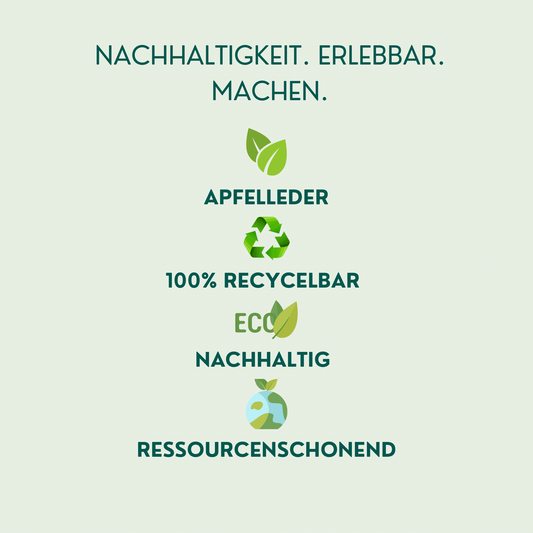 Nachhaltigkeit. Erlebbar. Machen, Apfelleder, 100% Recycelbar, Nachhaltig, Ressourcenschonend